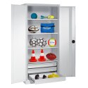 C+P Type 4 Sports Equipment Locker with Drawers and Sheet Metal Double Doors, H×W×D: 195×120×50 cm Sports equipment cabinet Light grey (RAL 7035), Ergo-Lock recessed handle, Light grey (RAL 7035), Single closure, Light grey (RAL 7035), Light grey (RAL 7035), Single closure, Ergo-Lock recessed handle