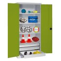 C+P Type 4 Sports Equipment Locker with Drawers and Sheet Metal Double Doors, H×W×D: 195×120×50 cm Sports equipment cabinet Viridian green (RDS 110 80 60), Light grey (RAL 7035), Single closure, Ergo-Lock recessed handle