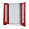 C+P Modul-Sportgeräteschrank mit Lochblech-Flügeltüren, HxBxT 195x120x50 cm Rubinrot (RAL 3003), Lichtgrau (RAL 7035), Einzelschließung, Ergo-Lock Muldengriff