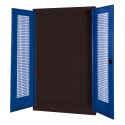 C+P Modul-Sportgeräteschrank mit Lochblech-Flügeltüren, HxBxT 195x120x50 cm Enzianblau (RAL 5010), Anthrazit (RAL 7021), Einzelschließung, Ergo-Lock Muldengriff