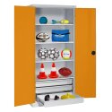 C+P Type 4 Sports Equipment Locker with Drawers and Sheet Metal Double Doors, H×W×D: 195×120×50 cm Sports equipment cabinet Yellow orange (RAL 2000), Anthracite (RAL 7021), Single closure, Ergo-Lock recessed handle
