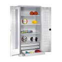 C+P Type 4 Sports Equipment Locker with Drawers and Perforated Double Doors, H×W×D: 195×120×50 cm Sports equipment cabinet Light grey (RAL 7035), Light grey (RAL 7035), Single closure, Ergo-Lock recessed handle