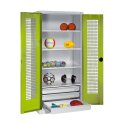 C+P Type 4 Sports Equipment Locker with Drawers and Perforated Double Doors, H×W×D: 195×120×50 cm Sports equipment cabinet Viridian green (RDS 110 80 60), Ergo-Lock recessed handle, Light grey (RAL 7035), Single closure, Viridian green (RDS 110 80 60), Light grey (RAL 7035), Single closure, Ergo-Lock recessed handle