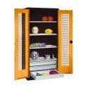 C+P Type 4 Sports Equipment Locker with Drawers and Perforated Double Doors, H×W×D: 195×120×50 cm Sports equipment cabinet Yellow orange (RAL 2000), Anthracite (RAL 7021), Single closure, Ergo-Lock recessed handle