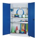 C+P Modul-Sportgeräteschrank "Komplettausstattung" mit Vollblech-Flügeltüren, HxBxT 195x120x50 cm Enzianblau (RAL 5010), Lichtgrau (RAL 7035), Einzelschließung, Ergo-Lock Muldengriff