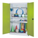 C+P Modul-Sportgeräteschrank "Komplettausstattung" mit Vollblech-Flügeltüren, HxBxT 195x120x50 cm Clowngrün (RAL 110 80 60), Lichtgrau (RAL 7035), Einzelschließung, Ergo-Lock Muldengriff