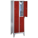 "S 2000 Classic" Double Lockers with 150-mm-high Feet Fiery Red (RAL 3000), 185x61x50 cm / 4 shelves, 185x61x50 cm / 4 shelves, Fiery Red (RAL 3000)