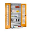 C+P Sportgeräteschrank
 mit Schubladen (HxBxT: 195x120x50 cm, mit Lochblech-Flügeltüren, Typ 4) Gelborange (RAL 2000), Lichtgrau (RAL 7035), Gleichschließung, Klinkengriff
