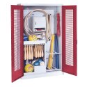 C+P Sportgeräteschrank mit Lochblech-Flügeltüren (Typ 1), HxBxT 195x120x50 cm Rubinrot (RAL 3003), Lichtgrau (RAL 7035), Ergo-Lock Muldengriff, Gleichschließung