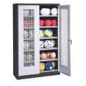 C+P Ballschrank mit Lochblech-Flügeltüren (Typ 3), HxBxT 195x120x50 cm Lichtgrau (RAL 7035), Anthrazit (RAL 7021), Gleichschließung, Ergo-Lock Muldengriff