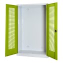 Modul redskabsskab, HxBxT 195x120x50 cm, med helplade fløjdøre Klovnegrøn (RAL 110 80 60), Lysegrå (RAL 7035), Fælleslåsning, Ergo-Lock forsænket håndtag