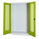 C+P Modul-Sportgeräteschrank mit Lochblech-Flügeltüren, HxBxT 195x120x50 cm Clowngrün (RAL 110 80 60), Lichtgrau (RAL 7035), Gleichschließung, Ergo-Lock Muldengriff