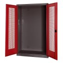 C+P Modul-Sportgeräteschrank mit Lochblech-Flügeltüren, HxBxT 195x120x50 cm Rubinrot (RAL 3003), Anthrazit (RAL 7021), Gleichschließung, Ergo-Lock Muldengriff