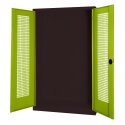 C+P Modul-Sportgeräteschrank mit Lochblech-Flügeltüren, HxBxT 195x120x50 cm Clowngrün (RAL 110 80 60), Anthrazit (RAL 7021), Gleichschließung, Ergo-Lock Muldengriff