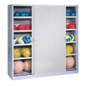 C+P Ballschrank mit Vollblech-Schiebetüren (Typ 4), HxBxT 195x120x50 cm Lichtgrau (RAL 7035), Lichtgrau (RAL 7035), Gleichschließung