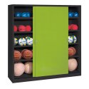 C+P Ballschrank mit Vollblech-Schiebetüren (Typ 4), HxBxT 195x120x50 cm Clowngrün (RAL 110 80 60), Anthrazit (RAL 7021), Gleichschließung