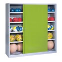 C+P Ballschrank mit Vollblech-Schiebetüren (Typ 4), HxBxT 195x190x60 cm Clowngrün (RAL 110 80 60), Lichtgrau (RAL 7035), Gleichschließung