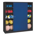 C+P Ballschrank mit Vollblech-Schiebetüren (Typ 4), HxBxT 195x190x60 cm Enzianblau (RAL 5010), Anthrazit (RAL 7021), Gleichschließung