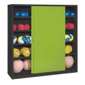 C+P Ballschrank mit Vollblech-Schiebetüren (Typ 4), HxBxT 195x190x60 cm Clowngrün (RAL 110 80 60), Anthrazit (RAL 7021), Gleichschließung