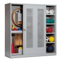 C+P Sportgeräteschrank mit Lochblech-Schiebetüren (Typ 5), HxBxT 195x190x60 cm Lichtgrau (RAL 7035), Lichtgrau (RAL 7035), Gleichschließung