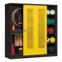 C+P Sportgeräteschrank
 (HxBxT: 195x190x60 cm, mit Lochblech-Schiebetüren, Typ 5) Sonnengelb (RDS 080 80 60), Anthrazit (RAL 7021), Gleichschließung