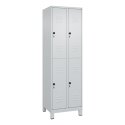 C+P Doppel-Garderobenschrank "Classic Plus", Abteilbreite 30 cm, mit Füßen 195x60x50 cm/ 4 Fächer, Lichtgrau (RAL 7035)