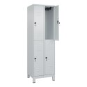 C+P Doppel-Garderobenschrank "Classic Plus", Abteilbreite 30 cm, mit Füßen 195x60x50 cm/ 4 Fächer, Lichtgrau (RAL 7035)