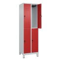 C+P Doppel-Garderobenschrank "Classic Plus", Abteilbreite 30 cm, mit Füßen 195x60x50 cm/ 4 Fächer, Feuerrot (RAL 3000)