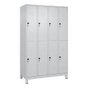 C+P Doppel-Garderobenschrank "Classic Plus", Abteilbreite 30 cm, mit Füßen 195x120x50 cm/ 8 Fächer, Lichtgrau (RAL 7035)