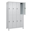 C+P Doppel-Garderobenschrank "Classic Plus", Abteilbreite 30 cm, mit Füßen 195x120x50 cm/ 8 Fächer, Lichtgrau (RAL 7035)