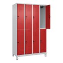 C+P Doppel-Garderobenschrank "Classic Plus", Abteilbreite 30 cm, mit Füßen 195x120x50 cm/ 8 Fächer, Feuerrot (RAL 3000)