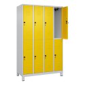 C+P Doppel-Garderobenschrank "Classic Plus", Abteilbreite 30 cm, mit Füßen 195x120x50 cm/ 8 Fächer, Verkehrsgelb (RAL 1023)