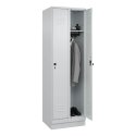 C+P Garderobenschrank "Classic Plus", Abteilbreite 30 cm, mit Sockel 195x60x50 cm/ 2 Fächer, Lichtgrau (RAL 7035)