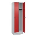 C+P Garderobenschrank "Classic Plus", Abteilbreite 30 cm, mit Sockel 195x60x50 cm/ 2 Fächer, Feuerrot (RAL 3000)