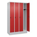 C+P Garderobenschrank "Classic Plus", Abteilbreite 30 cm, mit Sockel 195x120x50 cm/ 4 Fächer, Feuerrot (RAL 3000)