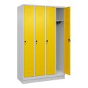 C+P Garderobenschrank "Classic Plus", Abteilbreite 30 cm, mit Sockel 195x120x50 cm/ 4 Fächer, Verkehrsgelb (RAL 1023)