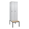 C+P Garderobenschrank "Classic Plus", Abteilbreite 30 cm, mit Sitzbank 212x60x50 cm/ 2 Fächer, Lichtgrau (RAL 7035)