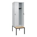 C+P Garderobenschrank "Classic Plus", Abteilbreite 30 cm, mit Sitzbank 212x60x50 cm/ 2 Fächer, Lichtgrau (RAL 7035)