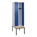 C+P Garderobenschrank "Classic Plus", Abteilbreite 30 cm, mit Sitzbank 212x60x50 cm/ 2 Fächer, Enzianblau (RAL 5010)