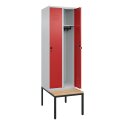 C+P Garderobenschrank "Classic Plus", Abteilbreite 30 cm, mit Sitzbank 212x60x50 cm/ 2 Fächer, Feuerrot (RAL 3000)