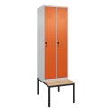 C+P Garderobenschrank "Classic Plus", Abteilbreite 30 cm, mit Sitzbank 212x60x50 cm/ 2 Fächer, Reinorange (RAL 2004)