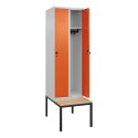 C+P Garderobenschrank "Classic Plus", Abteilbreite 30 cm, mit Sitzbank 212x60x50 cm/ 2 Fächer, Reinorange (RAL 2004)