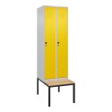 C+P Garderobenschrank "Classic Plus", Abteilbreite 30 cm, mit Sitzbank 212x60x50 cm/ 2 Fächer, Verkehrsgelb (RAL 1023)