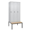 C+P Garderobenschrank "Classic Plus", Abteilbreite 30 cm, mit Sitzbank 212x90x50 cm/ 3 Fächer, Lichtgrau (RAL 7035)