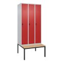 C+P Garderobenschrank "Classic Plus", Abteilbreite 30 cm, mit Sitzbank 212x90x50 cm/ 3 Fächer, Feuerrot (RAL 3000)