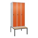 C+P Garderobenschrank "Classic Plus", Abteilbreite 30 cm, mit Sitzbank 212x90x50 cm/ 3 Fächer, Reinorange (RAL 2004)