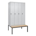 C+P Garderobenschrank "Classic Plus", Abteilbreite 30 cm, mit Sitzbank 212x120x50 cm/ 4 Fächer, Lichtgrau (RAL 7035)