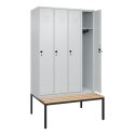 C+P Garderobenschrank "Classic Plus", Abteilbreite 30 cm, mit Sitzbank 212x120x50 cm/ 4 Fächer, Lichtgrau (RAL 7035)