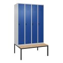 C+P Garderobenschrank "Classic Plus", Abteilbreite 30 cm, mit Sitzbank 212x120x50 cm/ 4 Fächer, Enzianblau (RAL 5010)