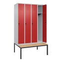 C+P Garderobenschrank "Classic Plus", Abteilbreite 30 cm, mit Sitzbank 212x120x50 cm/ 4 Fächer, Feuerrot (RAL 3000)